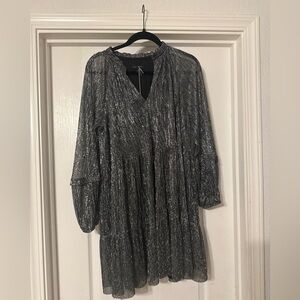 1. State Elegant Silver and Black Dress